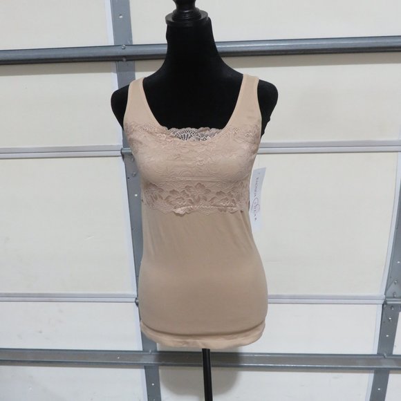 Rhonda Shear Tops Nwt Lace Overlay Shapewear Camisole With Built In